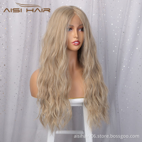 Aisi Hair Top Quality 24 Inch Long Wavy Blonde Swiss Lace Wigs Body Wave Synthetic Lace Frontal Hair Wigs For Black Women